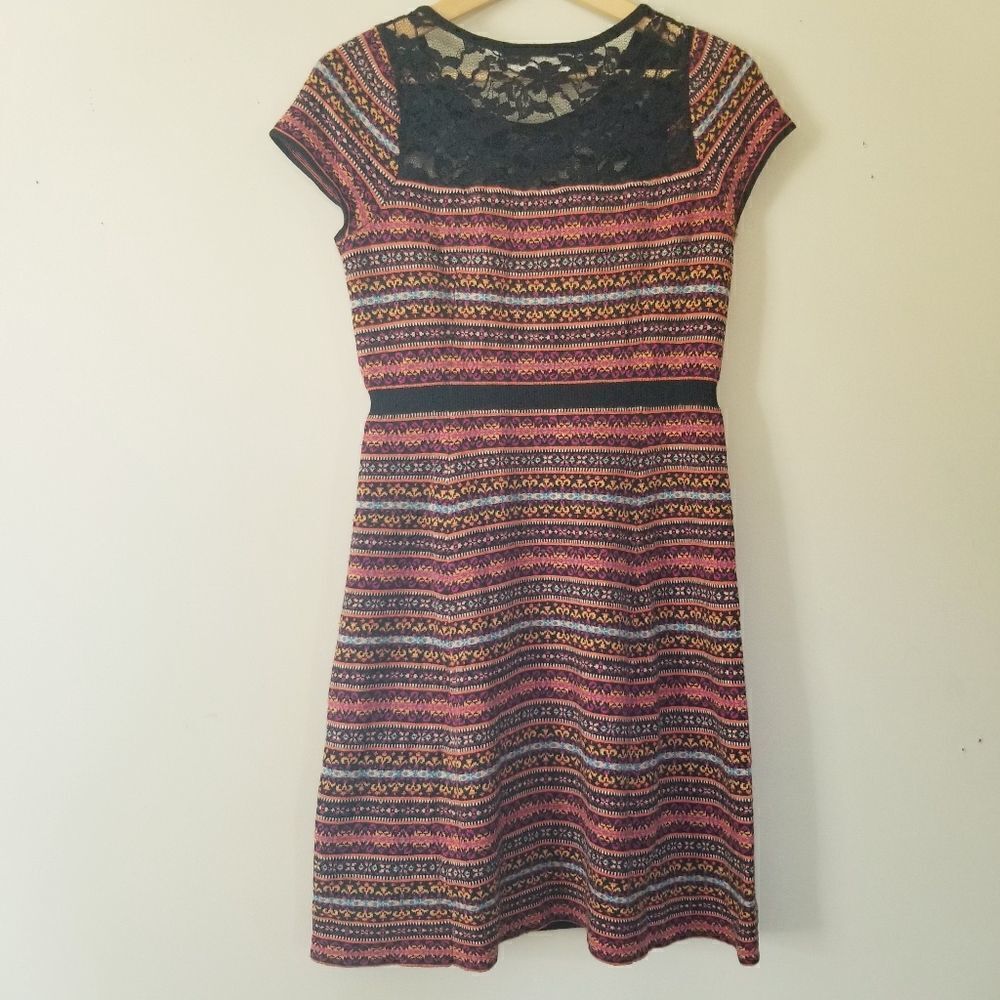 𝅺Sparrow Anthropologie Cashmere Blend Knit Intarsia Lace Mini Dress Size XS - Picture 8 of 11